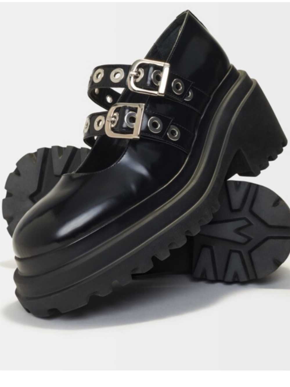 MAJE Women’s Black Platform Mary Jane Shoes with Buckle Straps